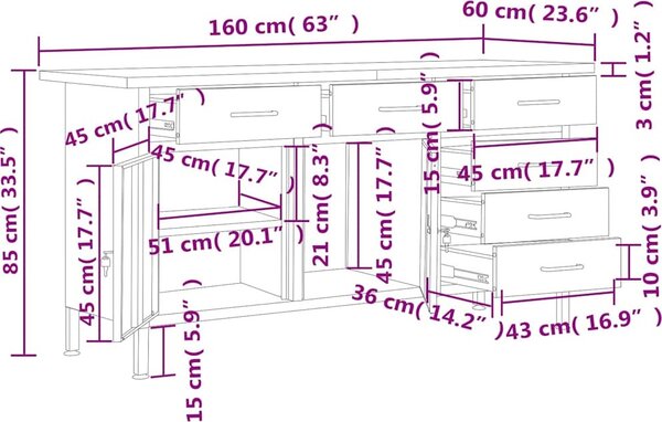 VidaXL Pracovní stůl černý 160 x 60 x 85 cm ocel [145348]