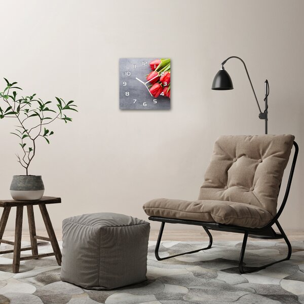 Skleněné hodiny čtverec Červené tulipány pl_zsk_30x30_f_99719823