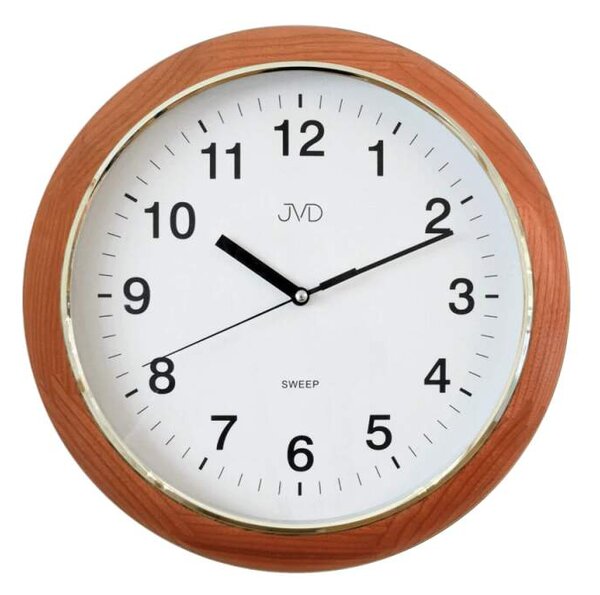 JVD Kulaté dřevěné netikající tiché nástěnné hodiny JVD NS19040/23 (hodiny s plynulým tichým chodem)