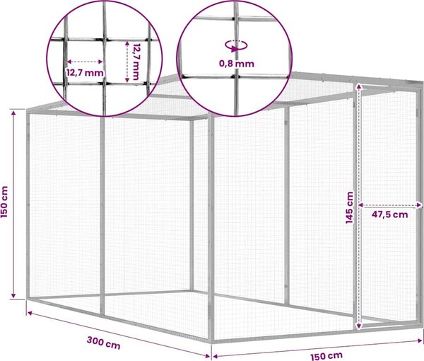 VidaXL Klec pro kočky 3 x 1,5 x 1,5 m pozinkovaná ocel [146357]