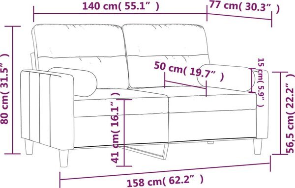 VidaXL 2místná pohovka s polštáři 140 cm textil [3200821] Barva: Černá