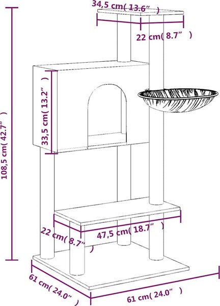 VidaXL Škrabadlo pro kočky se sisalovými sloupky 108,5 cm [171597] Barva: světle šedá