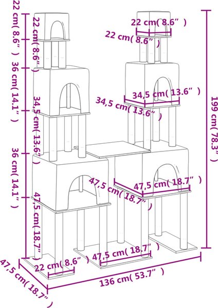 VidaXL Škrabadlo pro kočky se sisalovými sloupky 199 cm [172079] Barva: Tmavě šedá