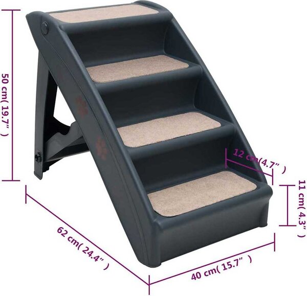 VidaXL Skládací schůdky pro psy 62 x 40 x 49,5 cm [170985] Barva: krémová