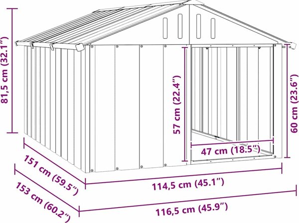 VidaXL Psí bouda 116,5x153x81,5 cm pozinkovaná ocel [171541] Barva: antracitová