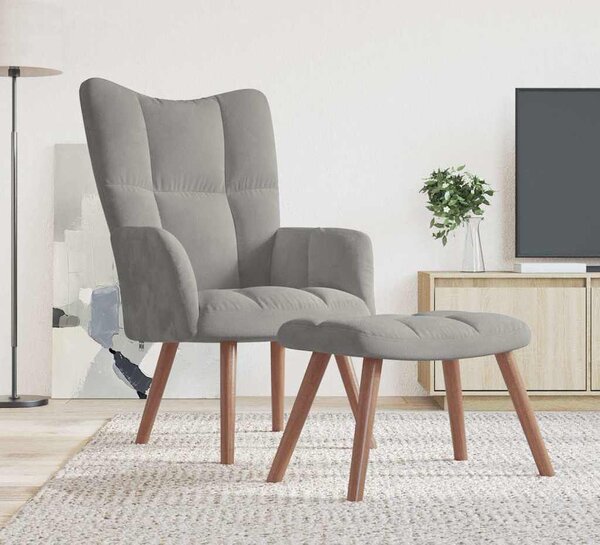 VidaXL Relaxační křeslo se stoličkou krémově samet [328063] Barva: světle šedá