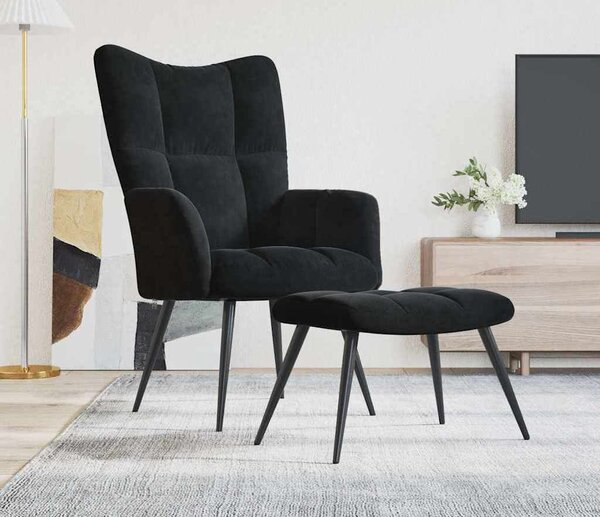 VidaXL Relaxační křeslo se stoličkou samet [328089] Barva: Černá