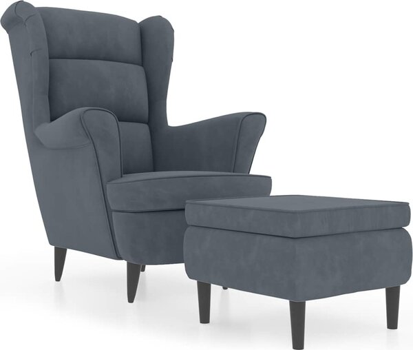 VidaXL Křeslo ušák se stoličkou samet [3115930] Barva: světle šedá