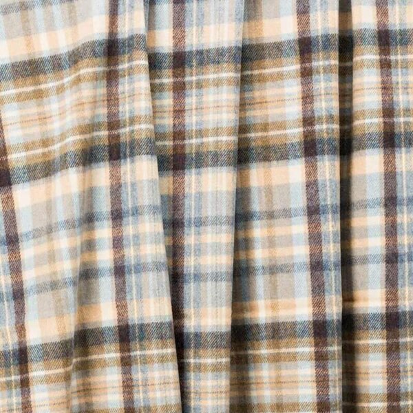Deka z jehněčí vlny Blue Cream Brown Denim Check 180 x 137 cm John Hanly