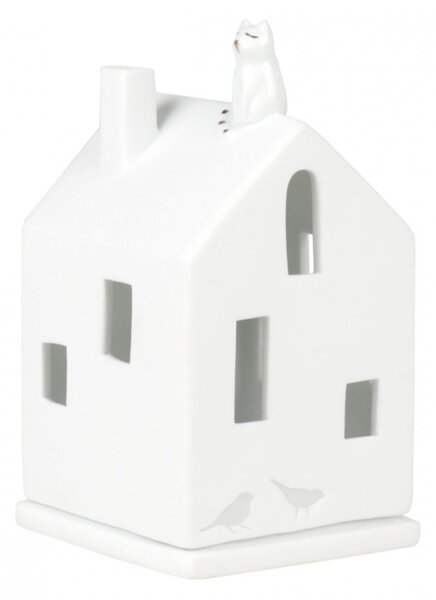Porcelánový svícen Domek s kočkou 13 cm