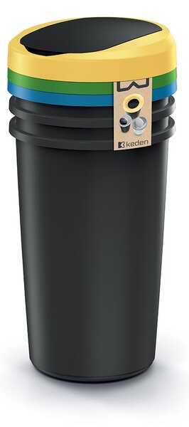 Prosperplast Sada kulatých odpadkových košů COMPACTO FLAS 3x 50 L černá