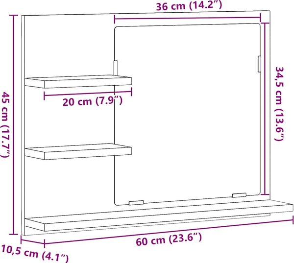 VidaXL Koupelnové zrcadlo 60 x 10,5 x 45 cm dřevotříska [815661] Barva: šedá sonoma