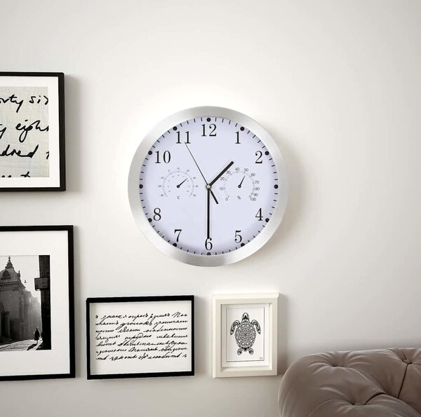 VidaXL Nástěnné hodiny strojek Quartz vlhkoměr a teploměr 30 cm [50623] Barva: Bílá