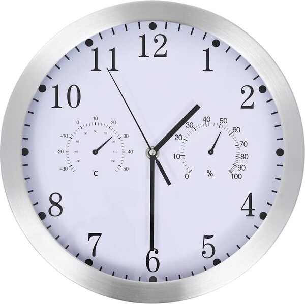 VidaXL Nástěnné hodiny strojek Quartz vlhkoměr a teploměr 30 cm [50623] Barva: Bílá