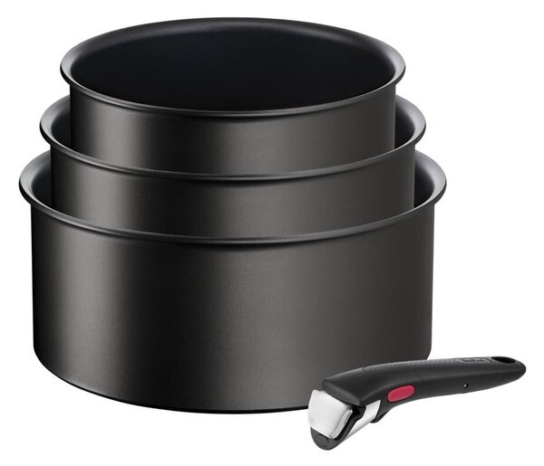 Hliníkové hrnce na indukci s nepřilnavým povrchem a odnímatelnou rukojetí v sadě 3 ks INGENO Eco Resist L3979202 – Tefal