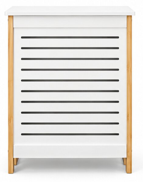Koš na prádlo, s víkem, 80 l, bambus/dřevo, 60x50x30 cm, bílá/přírodní, Dekorino KP20260011