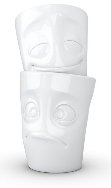 Sada hrnku bez ucha "Veselý & Zmatený" v bílé barvě, 350 ml