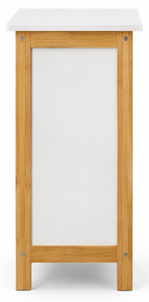 Koš na prádlo, s víkem, 80 l, bambus/dřevo, 60x50x30 cm, bílá/přírodní, Dekorino KP20260011