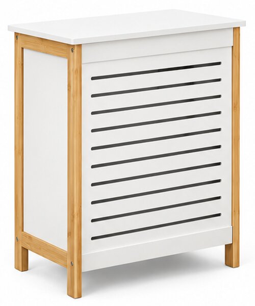 Koš na prádlo, s víkem, 80 l, bambus/dřevo, 60x50x30 cm, bílá/přírodní, Dekorino KP20260011