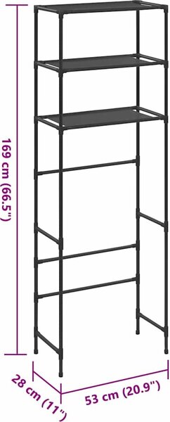 VidaXL 3patrový úložný regál nad WC 53 x 28 x 169 cm [282464] Barva: Černá