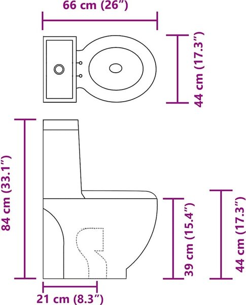 VidaXL Keramické WC kombi kulaté spodní odpad [3059888] Barva: Černá