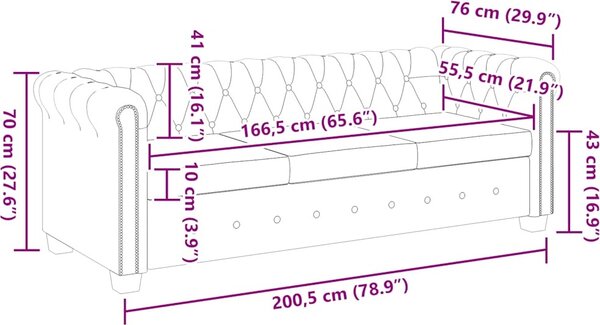VidaXL Chesterfield 3místná sedačka umělá kůže [242370] Barva: Černá