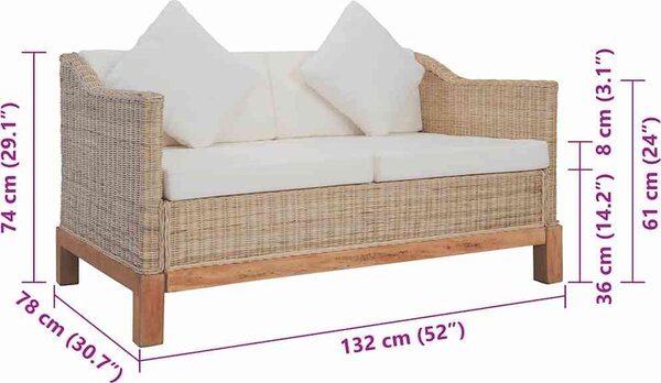 VidaXL 2místná pohovka s poduškami přírodní ratan [283076]