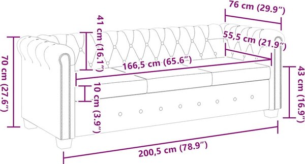 VidaXL Chesterfield 3místná sedačka umělá kůže [242370] Barva: Černá