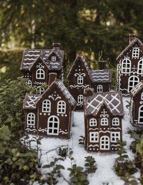 Keramický svícen Domek - Perníková chaloupka hnědý lesklý 15 cm