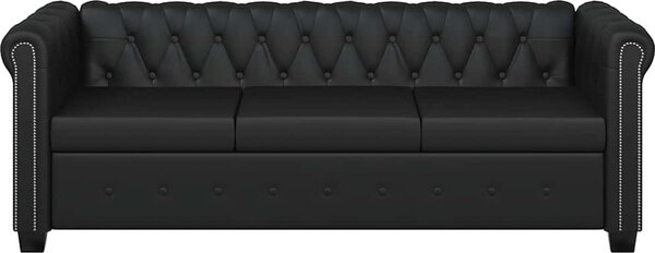 VidaXL Chesterfield 3místná sedačka umělá kůže [242370] Barva: Černá