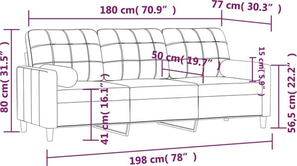 VidaXL 3místná pohovka s polštáři 180 cm textil [3200792] Barva: Hnědá