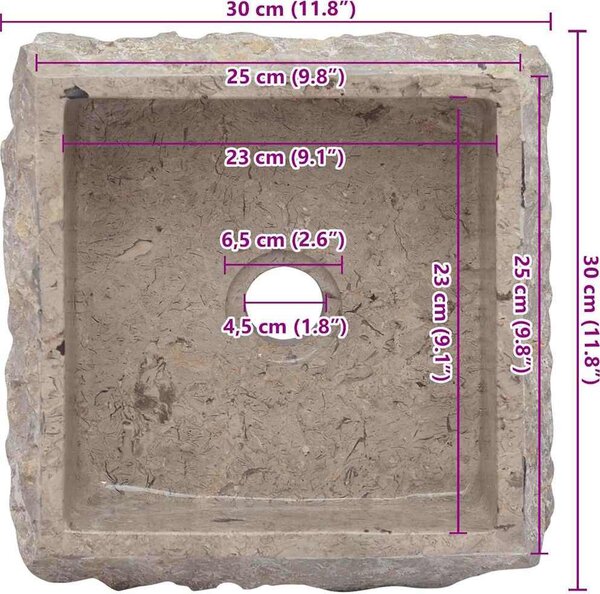 VidaXL Umyvadlo 30 x 30 x 13 cm mramor [149174] Barva: Šedá
