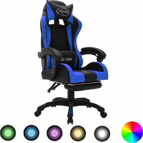 VidaXL Herní židle s RGB LED podsvícením černo- umělá kůže [288009] Barva: Modrá a černá