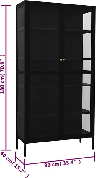 VidaXL Vitrína 90 x 40 x 180 cm ocel a tvrzené sklo [336079] Barva: Černá
