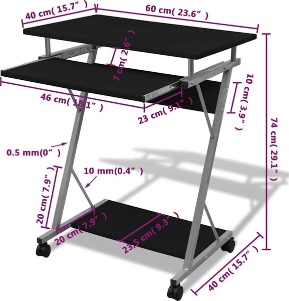 VidaXL Kompaktní PC stůl s vysouvací deskou na klávesnici [20052] Barva: Černá