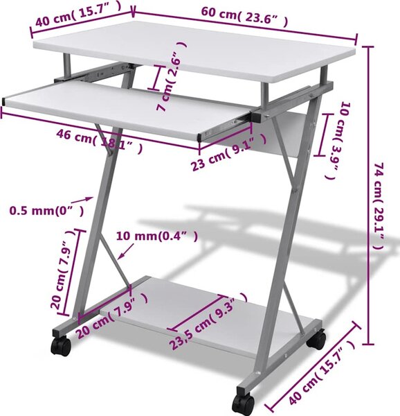 VidaXL Kompaktní PC stůl s vysouvací deskou na klávesnici [20052] Barva: Černá