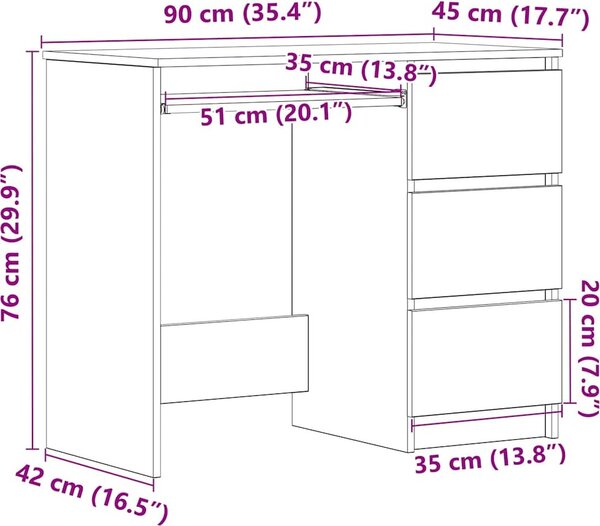 VidaXL Psací stůl 90 x 45 x 76 cm kompozitní dřevo [801375] Barva: dub sonoma