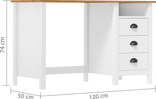 VidaXL Psací stůl Hill 3 zásuvky 120x50x74 cm masivní borovice [288998] Barva: Bílo-hnědá
