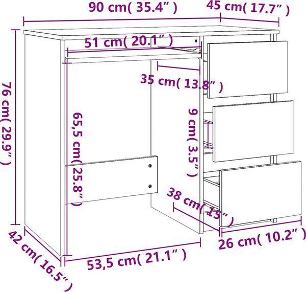 VidaXL Psací stůl 90 x 45 x 76 cm kompozitní dřevo [801375] Barva: dub sonoma