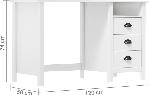 VidaXL Psací stůl Hill 3 zásuvky 120x50x74 cm masivní borovice [288998] Barva: Bílo-hnědá