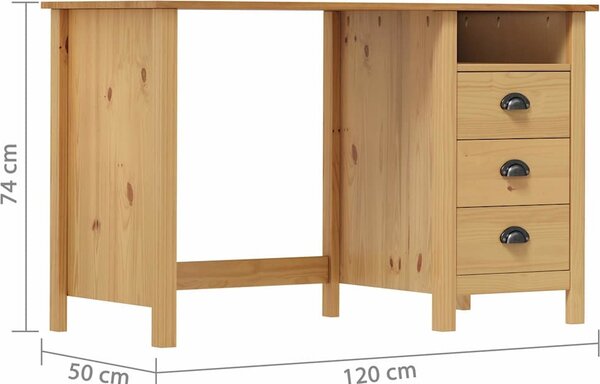 VidaXL Psací stůl Hill 3 zásuvky 120x50x74 cm masivní borovice [288998] Barva: Bílo-hnědá