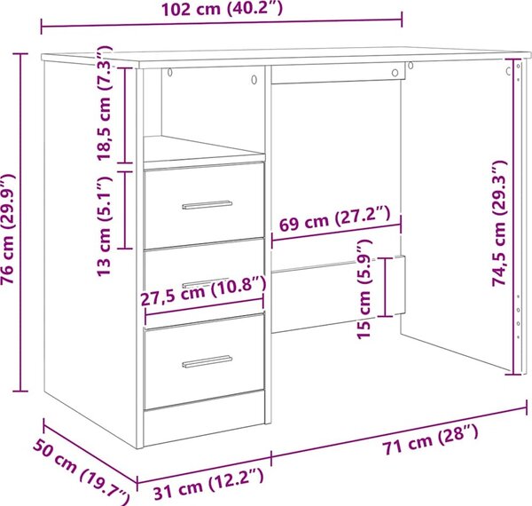 VidaXL Psací stůl se zásuvkami 102x50x76 cm kompozitní dřevo [823034] Barva: kouřový dub