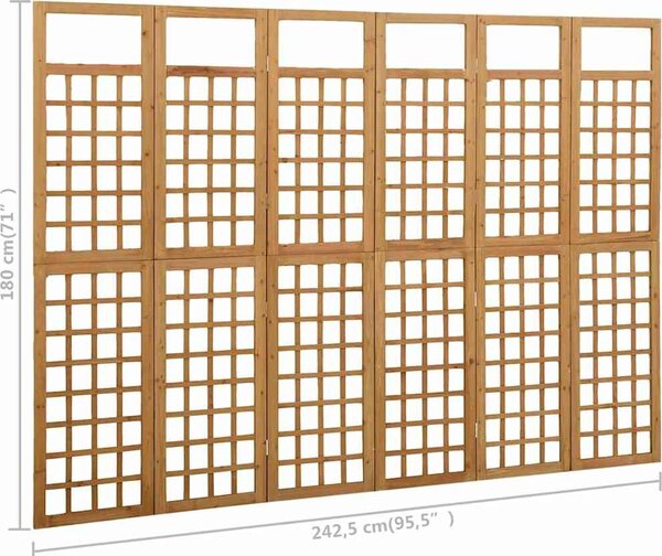 VidaXL 6dílná dělicí stěna / treláž masivní jedle 242,5 x 180 cm [316485] Barva: Hnědá