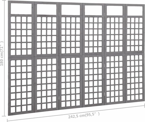VidaXL 6dílná dělicí stěna / treláž masivní jedle 242,5 x 180 cm [316485] Barva: Hnědá