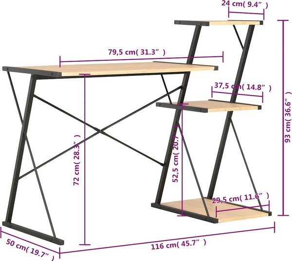 VidaXL Psací stůl s poličkou 116 x 50 x 93 cm [20289] Barva: černá a dub