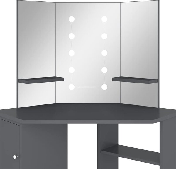 VidaXL Rohový toaletní stolek s LED světlem 111 x 54 x 141,5 cm [326535] Barva: Černá