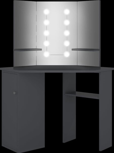 VidaXL Rohový toaletní stolek s LED světlem 111 x 54 x 141,5 cm [326535] Barva: Černá