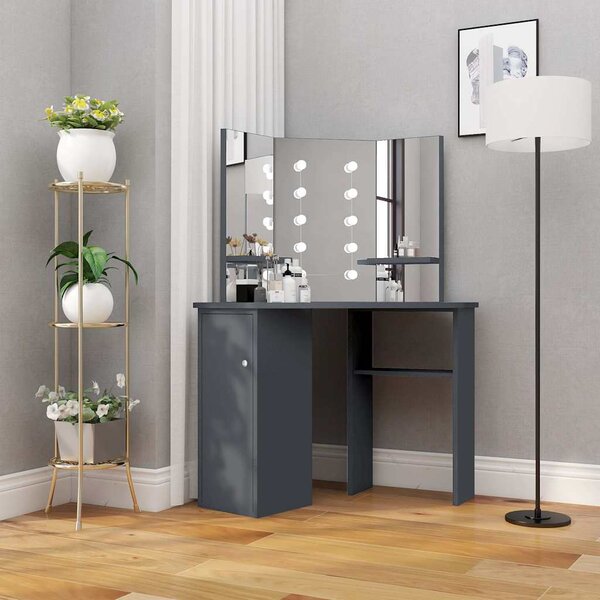 VidaXL Rohový toaletní stolek s LED světlem 111 x 54 x 141,5 cm [326535] Barva: Černá