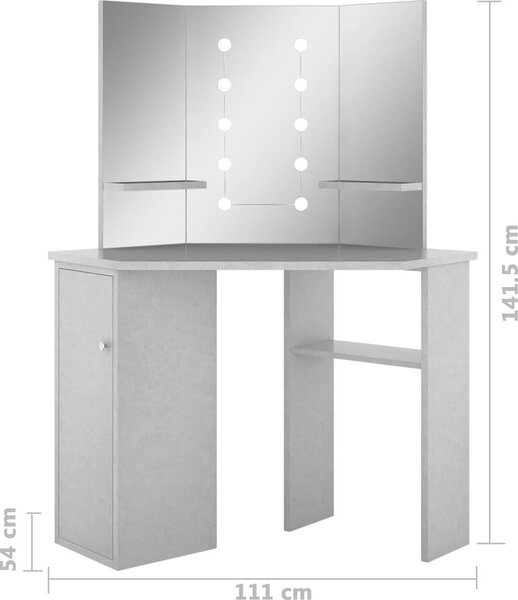 VidaXL Rohový toaletní stolek s LED světlem 111 x 54 x 141,5 cm [326535] Barva: Černá