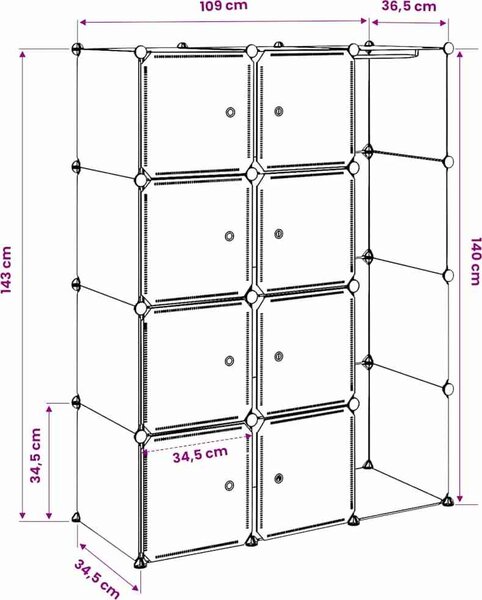 VidaXL Modulární skříň s 9 přihrádkami 109x36,5x143 cm [240497] Barva: Černobílý